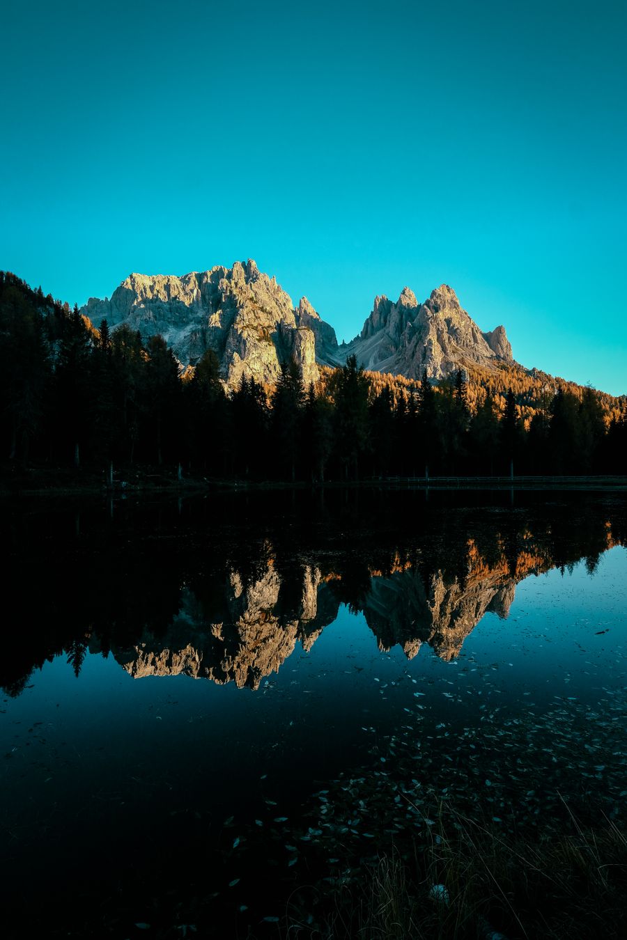 Mountains reflected in a still lake